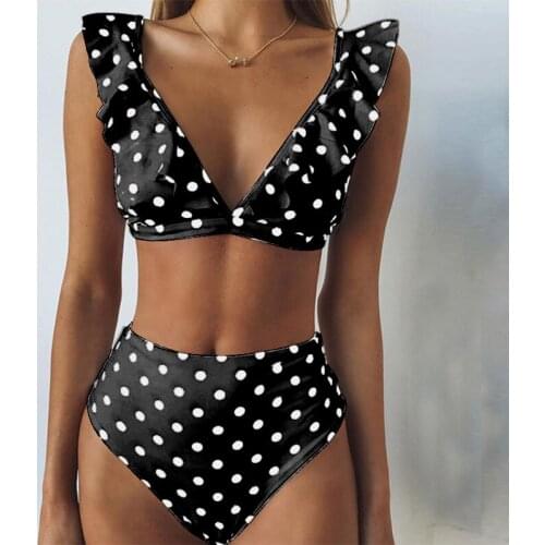 Sexy High Waist Bikini Polka Dot Swimwear Women Push Up Swimsuit Ruffle Bikinis Set Summer Beach Wear Bathing Suit Biquini XL