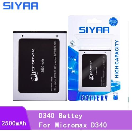 SIYAA Mobile Phone Battery D340 For Micromax D340 Li-ion High Capacity 2500mAh Replacement Rechargeable Batteries Retail Package