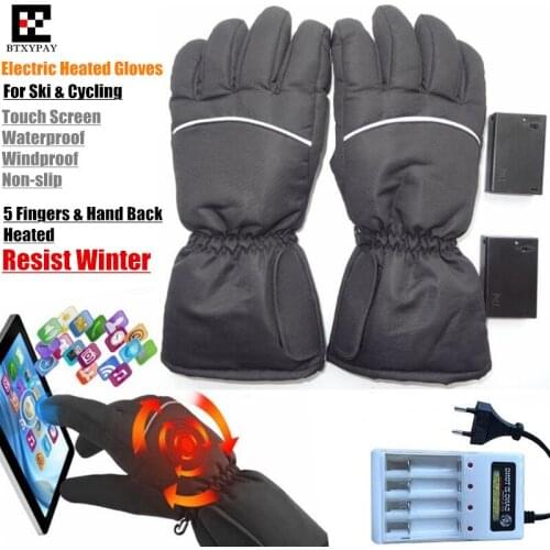 Clearance Smart Electric Heating Gloves,Recharge Battery 5Finger&Hand Back Self Heated Waterproof Ski Gloves Touch Screen Gloves