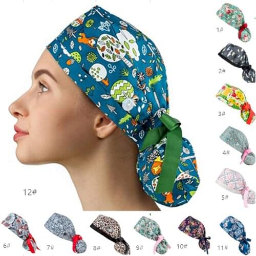 Unisex scrubs caps Adjustable cotton tooth printing hats High Quality adjustable sweat-absorbent Elastic multicolor scrubs hats