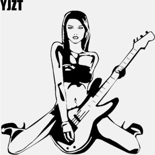 YJZT 15.9CM*14.9CM Sexy Girl Guitar Music Cool Rock Vinyl High Quality Car Sticker C22-0640