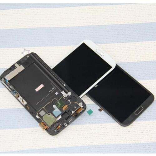Phone LCDs Replacement For Samsung Galaxy Note 2 Note2 N7105 LCD With Frame Display Touch Screen Assembly Grey White