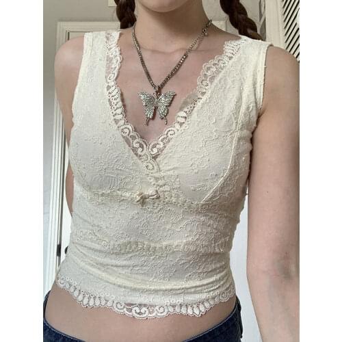 2021 New Cami Tops Women Heart Printed Lace V Neck Bandage Crop Top Sleeveless Sexy Tank Top Casual Vest Shirts Female