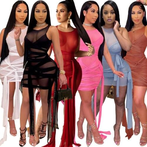 Adogirl Woman Party Night Dresses Sexy Bandage Bodycon Mini Dress 2021 Summer Sleeveless Solid Slim Fashion Streetwear Vestidos