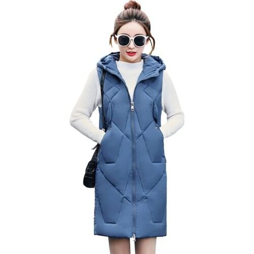 2020 Plus size Women Vest Winter Jacket Pocket Hooded Coat Warm Casual Cotton Padded Vest female Long Slim Sleeveless Waistcoat