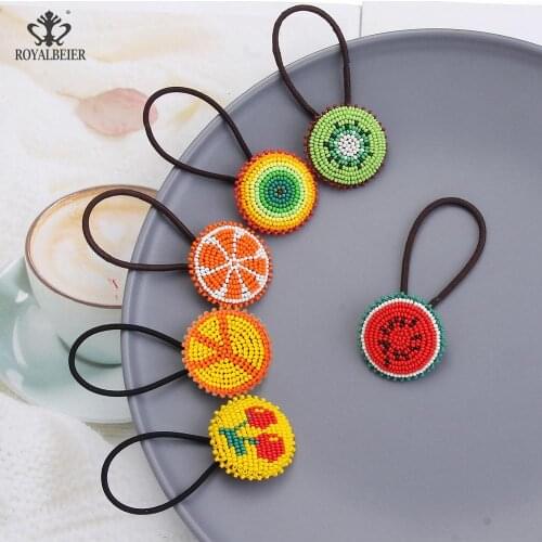 ROYALBEIER Women Hair Ring Childrens Hair Mandala Elastic Headbands Beaded Creative Design Hair Rope Band Accessories