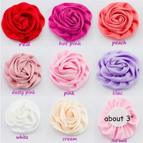 120pcs/lot 3" Soft Matte Satin Silk Flowers For Kids Hair Accessories Artificial Rolled Rosette Fabric Flowers For Headbands