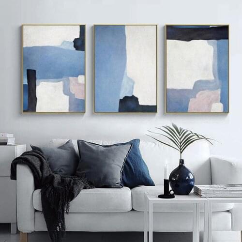 Abstract Beige Pink BLue Canvas Painting Geometric Sketch Draw Poster Nordic Minimalist Picture Print Living Room Wall Art Decor