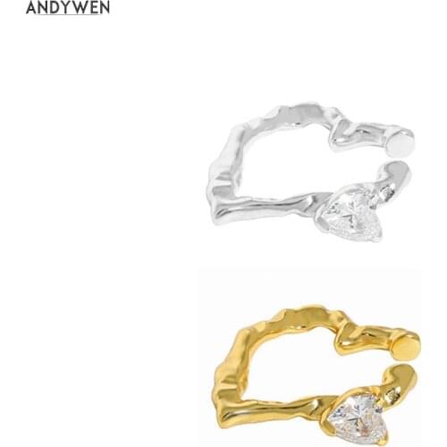 ANDYWEN 925 Sterling Silver Gold Zircon Ear Cuff Piercing Clips Earcuff Earring Women Piercing Pendiente Jewelry Gift
