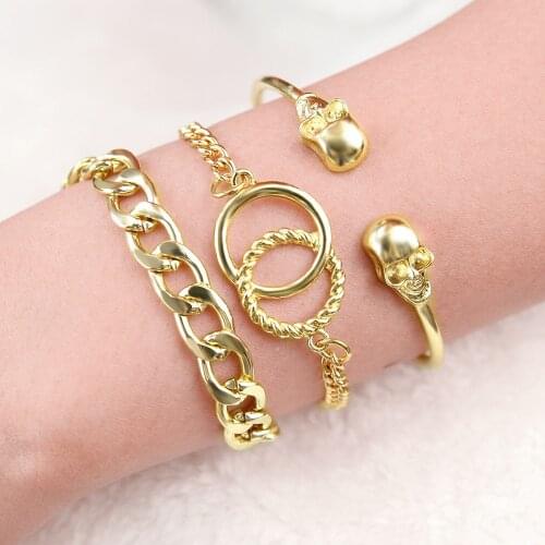 Big Gold Punk Chain Bracelet Personality Vintage Skull Charms Bracelets For Women Fashion Jewelry Accessories