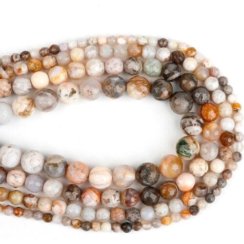 38cm Bamboo 4/6/8/10mm Faceted Natural Stone Round Ball Beads for DIY Necklace Bracelet Earring Jewelry Making Findings