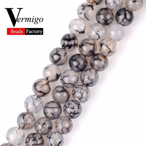 Natural Stone Beads Round Black Line Cracked Agates Onyx Spacer Beads 4 6 8 10mm Loose Beads For Jewelry Making Diy Bracelet 15"