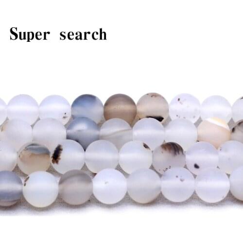 Natural Stone onyx White Aquatic weed agat matte Beads 15" Strand 4 6 8 10 12MM Fit DIY Beads For Jewelry Making Size Bracelet