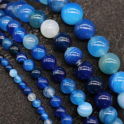 Retro Reiki Chakra Healing Beaded Jewelry Round Ball Beads Natural Veins Blue Agates Beads DIY Making Accessories Stone Beads