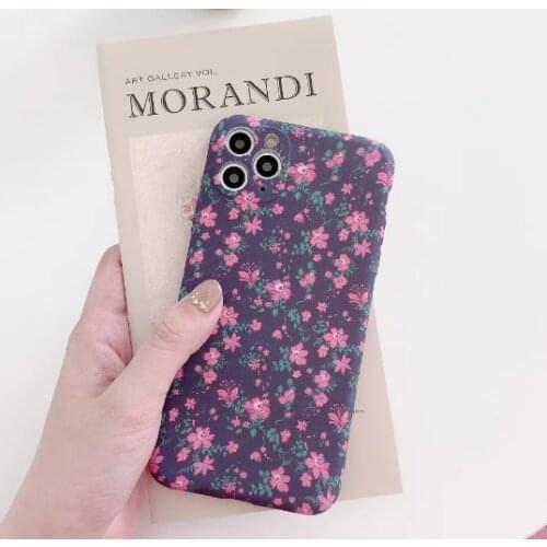 Vintage Cute Matte Floral Phone Case for iPhone 11 11Pro Max X XSmax XR 7 8 Plus Soft TPU Purple Flower Shockproof Back Cover