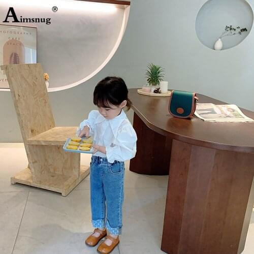 Children Long Sleeve Shirt Kids Clothes Baby Girls White Loose Blouse Autumn Lepal Collar Shirt blusas 2021 Single Breasted Tops