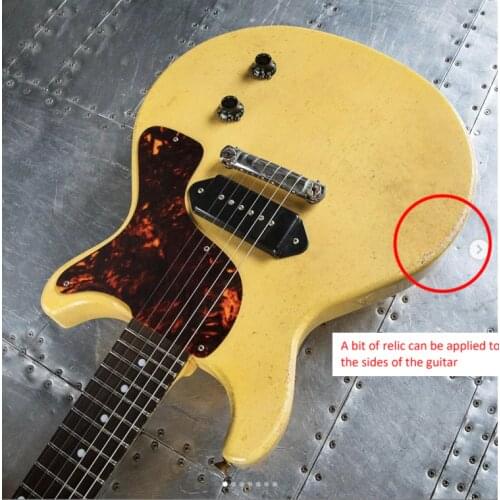 Customized electric guitar with TV yellowish see thru wood grain color,crack lines relic,ebony fingerboard,own logo,old age part