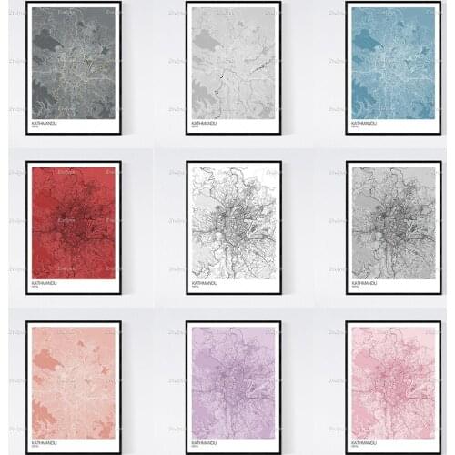 Kathmandu, Nepal Map Nordic Retro Minimalism Painting Posters and Prints on Canvas Wall Art Modular Pictures Home Decor Gift