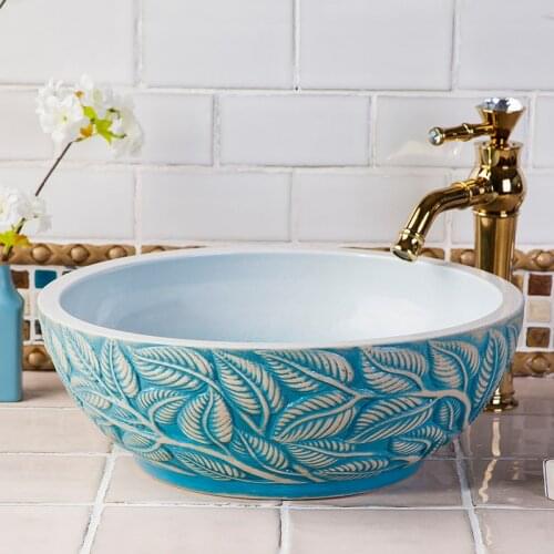 China Artistic Handmade Ceramic Bathroom Sinks Lavobo Round Counter top ceramic bathroom sink