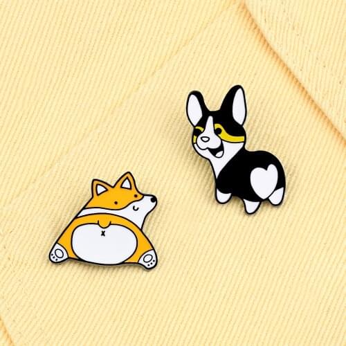 Creative Cute Funny Puppy Corgi Dog Brooches Women Collar Lapel Pin Men Jackets Backpack Badges Enamel Metal Pins Jewelry Gifts