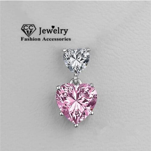 CC Pendants For Women S925 Silver Heart Cubic Zirconia Necklace Pink Bridal Wedding Engagement Fine Jewelry No Chain CCN287