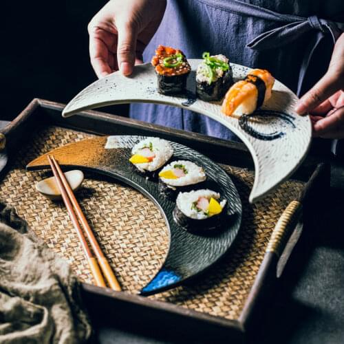 LingAo Ceramic plate creative large moon plate sushi plate Japanese cuisine flat plate dessert plate pastry plate dumpling plat