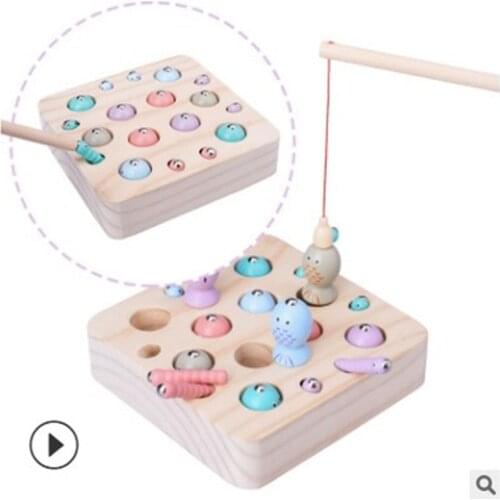 Wooden color magnetic fishing catch game for childrenFun early childhood educational fishing toys for toddlers