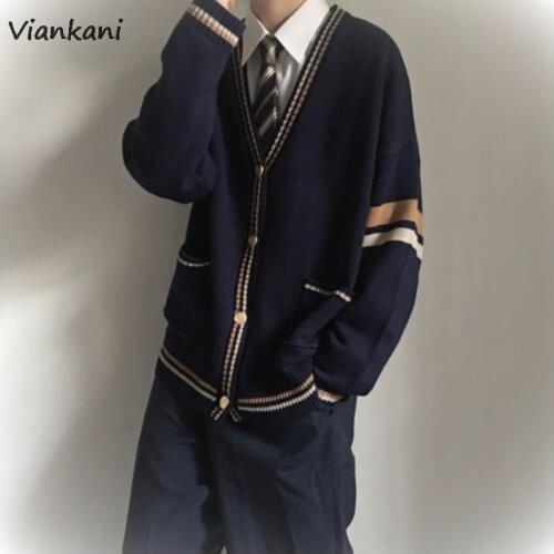 Men Sweater Cardigan Autumn Embroideried Knitted Sweaters Coat Preppy Style Casual Couple Sweatercoat Clothes Uniform Outwear