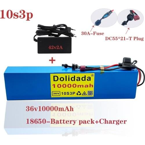 36V lithium battery pack + 42v2a dc55 * 21 scooter electric bicycle with built-in 30A BMS and fuse 600w for sale with charger