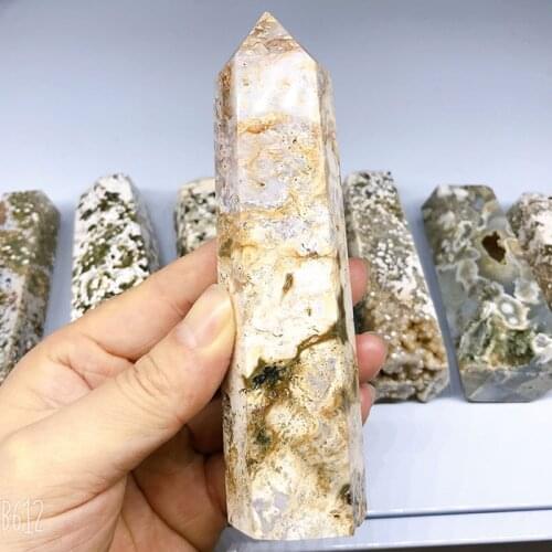 Natural Ocean Jasper Wand Healing Crystals Chakra Stone Geode Point Spirit Meditation Obelisk Crystal Decoration Lucky Art Gift