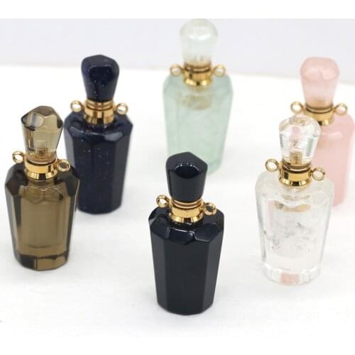 Natural Stone Perfume Necklace Pendant Golden Geometric Essential Oil Bottle Pendants Perfume Bottle Pendant for Women Jewelry
