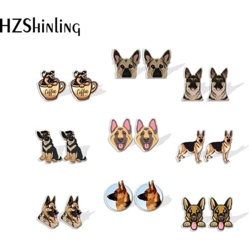 2021 New German Shepherd Stud Earring Dog Series Acrylic Resin Earrings Epoxy Handmade Jewelry Gifts Girl