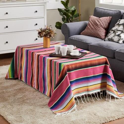 Beach Blanket Cotton Handmade Rainbow Mexican Blanket Outdoor Camping Blanket Picnic Mat Home Tapestry Table Mat Cobertor