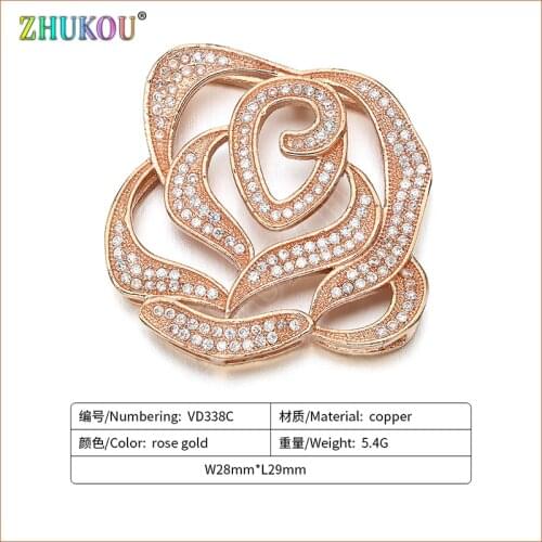 28*29mm Brass Cubic Zirconia Rose Gold Flower Charms Pendants for Diy Jewelry Findings, Model: VD338