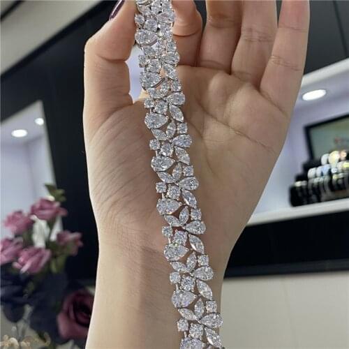 Luxury Flower Diamond Bracelet 100% Real 925 Sterling Silver Engagement Wedding bangles Bracelets for women Bridal Paty Jewelry