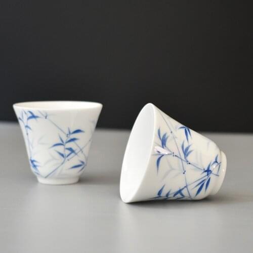 Hand-Painted Kung Fu Cup Handmade Ceramic Whiteware Thin Tire Retro Teacup Master Cup Personal Cup Small Single Cup Tea Cup