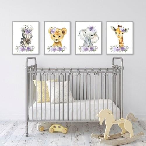 Safari Zebra Elephant Tiger Giraffe Flower Wall Art Canvas Painting Nordic Posters And Prints Wall Pictures Kids Baby Room Decor