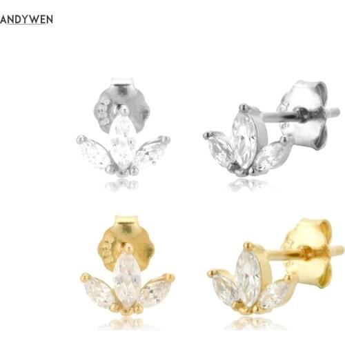 ANDYWEN 925 Sterling Silver New Three Zircon Ovals Stud Earring Women Fine Jewelry For Spain Jewelry 2020 Fashion Jewels