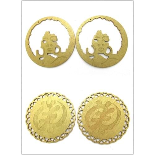 Free shippingGold Afro Gye Nyame Wood Earrings