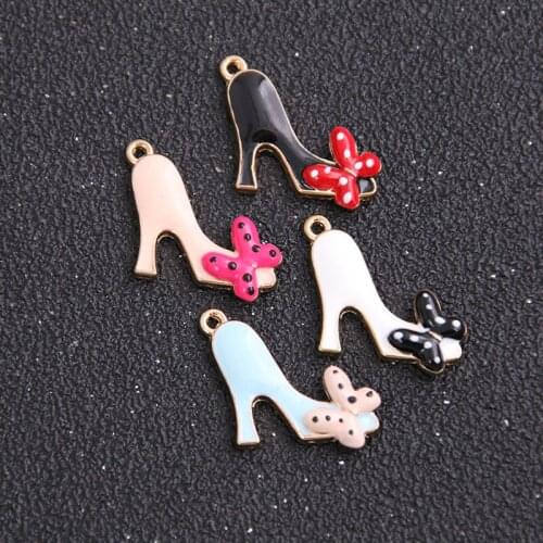 2pcs 19*20mm Four Color Alloy Metal Drop Oil Bow High Heels Charms Pendant For DIY Bracelet Necklace Jewelry Making