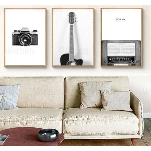 Nordic Camera Guitar Radio Retro Decorative Canvas Paintings Posters And Prints Wall Art Pictures For Hotel Living Room Decor