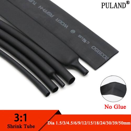 1M Diameter 1.5~50mm No Glue Heat Shrink Tubing 3:1 Ratio Waterproof Wire Wrap Insulated Adhesive Lined Cable Sleeve Black