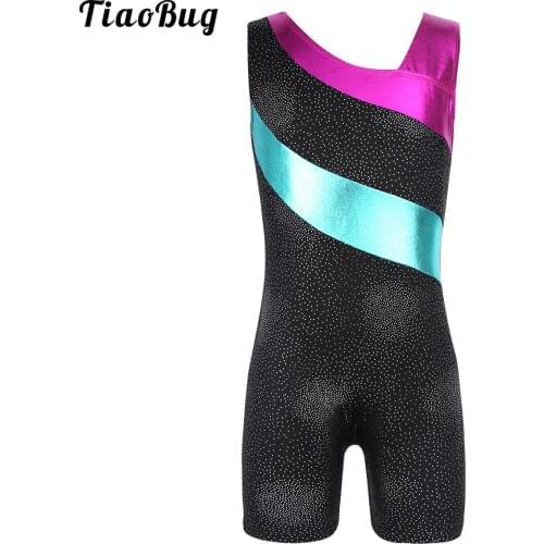 TiaoBug TiaoBug Kids Girls One-Piece Sleeveless Glittery Splice Ballet Dance Gymnastics Leotard Jumpsuit Unitard Bodysuit