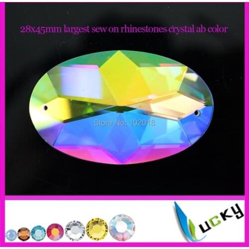 Bling!10PCS 28X45MM Best quality Crystal AB sew on stones Imitations to Swarov flat back rhinestones Oval shape freeshipping