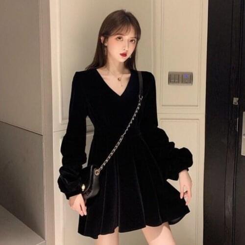 Vintage Velvet Dress Womens Autumn Clothing New A- line Woman Dresses Vestido De Mujer Femme Robe