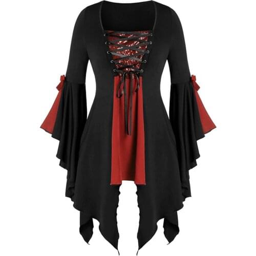 Women Medieval Renaissance Tops Halloween Cosplay Gothic Long Butterflies Sleeve Shirt Sequin Blouses Halloween S-XXXXXL