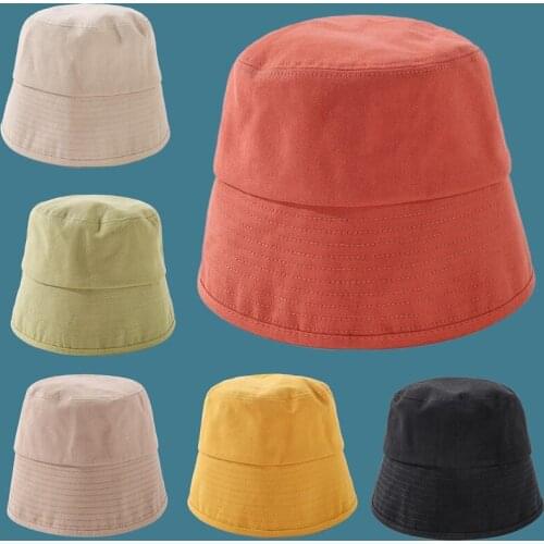 Women Solid Color Cotton Dome Bucket Hat Back Split Wide Brimmed Fisherman Cap