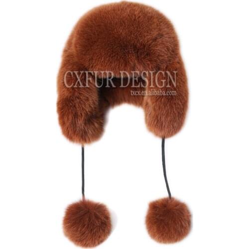 CX-C-132A Winter Fluffy Luxury 2019 Caps Real Fox Fur Earflap Hat Russian Fur Hats for Women with Poms