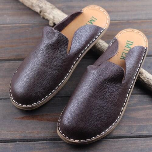 Shoes Woman Round toe Slip on womens summer footwear Open Back Breathable Ladies Flat Shoes Womnes Genuine Leather Shoes
