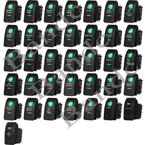 Car Boat Rocker Switches 5P SPST 7P DPDT Printed Button Switch with Dual GREEN LED Lights for ARB Universal Caravan Marine Yacht